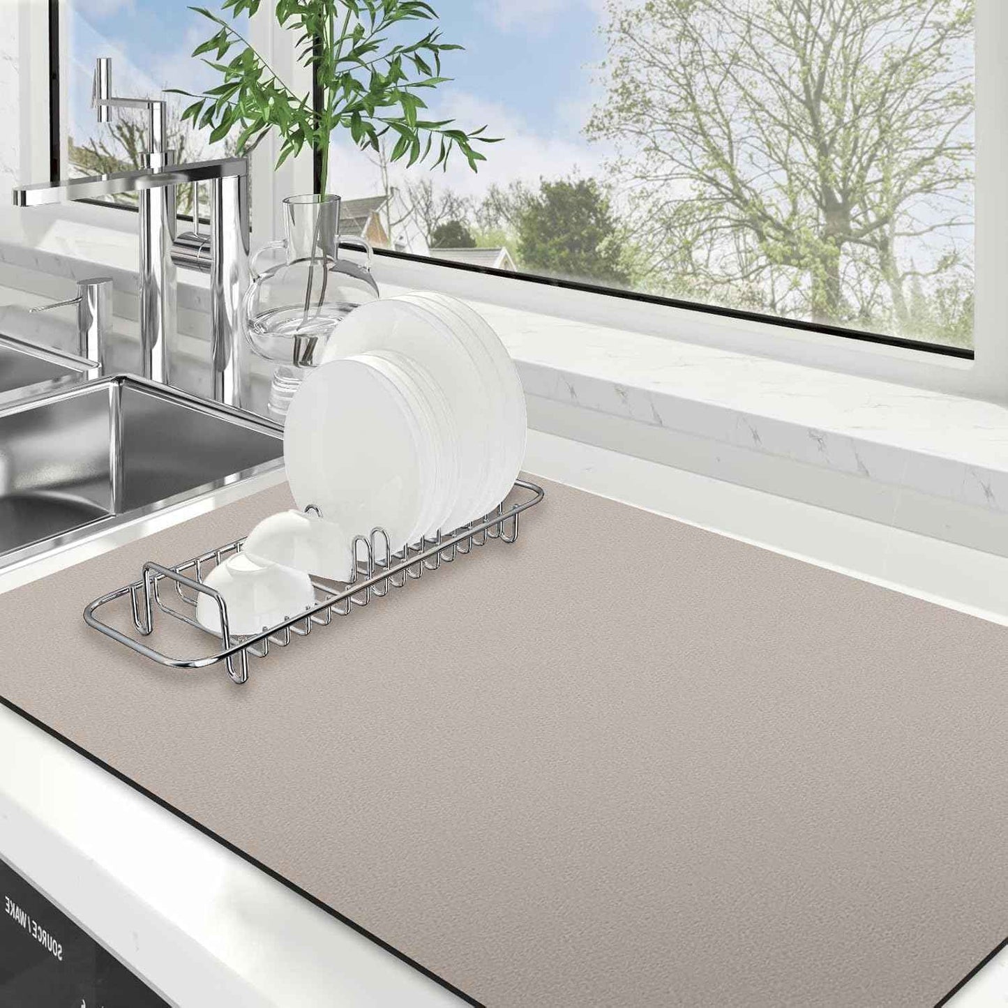 WISELIFE Dish Drying Mat Super Absorbent Drying Mat Large Dish Drying Mats for Kitchen Counter Easy Clean Dish Mat Kitchen Drying Mat15"x 18" Stylish Grey