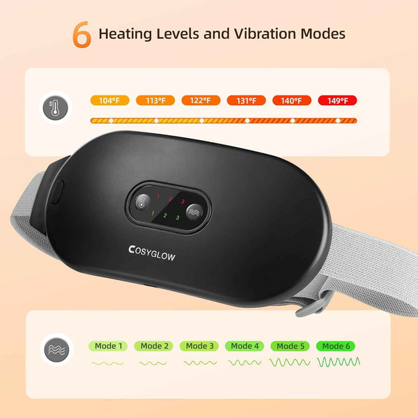 COSYGLOW 6 Heat Levels Portable Cordless Heating Pad for Back Pain Relief, Gifts for Women and Girls, Black