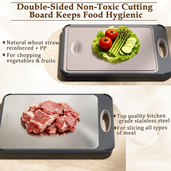 Kitchen cutting board with 304 stainless steel and wheat straw PP design
