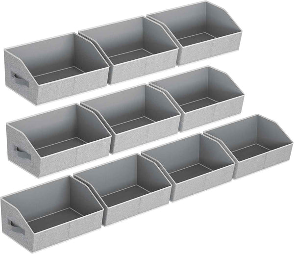 Closet Organizers Bins 6 Packs - Large Closet Shelf Organizer with Handles, Fabric Trapezoid Storage Bins, Collapsible Storage Cubes for Clothes, Towels, Light Gray