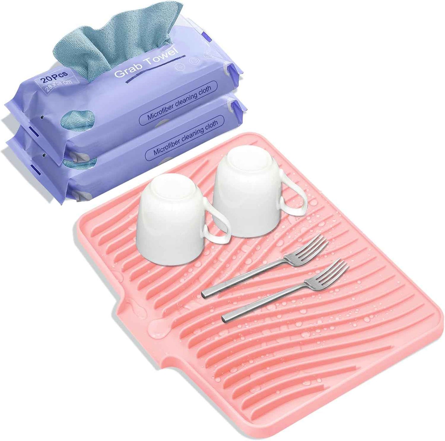 Silicone Dish Drying Mat for Kitchen Counter, Dish Drying Pad, Non-Slip Drain Pad with Built-in Drain, Heat Resistant Stone Drying Mat(15.8" x 13", Grey)