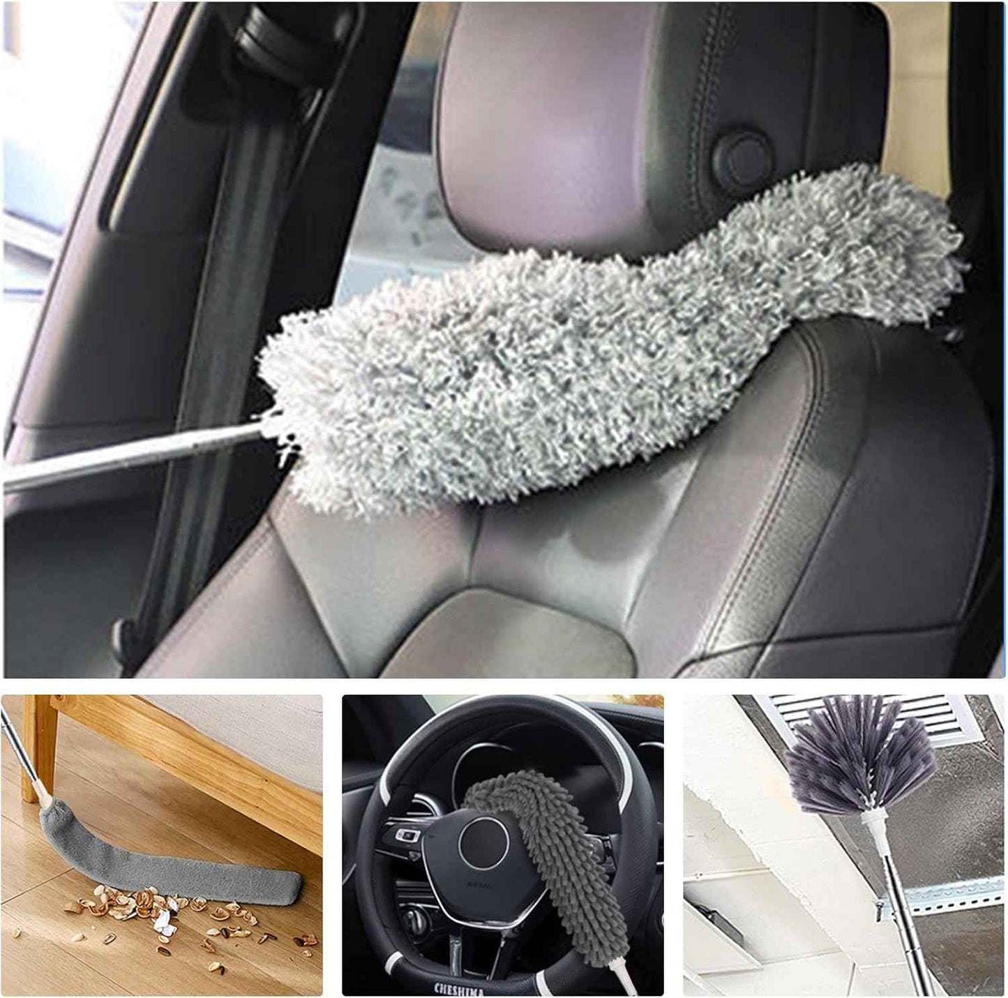 Microfiber Feather Duster 5-in-1 Kit, Dusters for Cleaning, Duster with Extension Pole 100 Inches, Cobweb Duster, Microfiber Dusters for High Ceilings and Fans, Blinds, Cars and Furniture