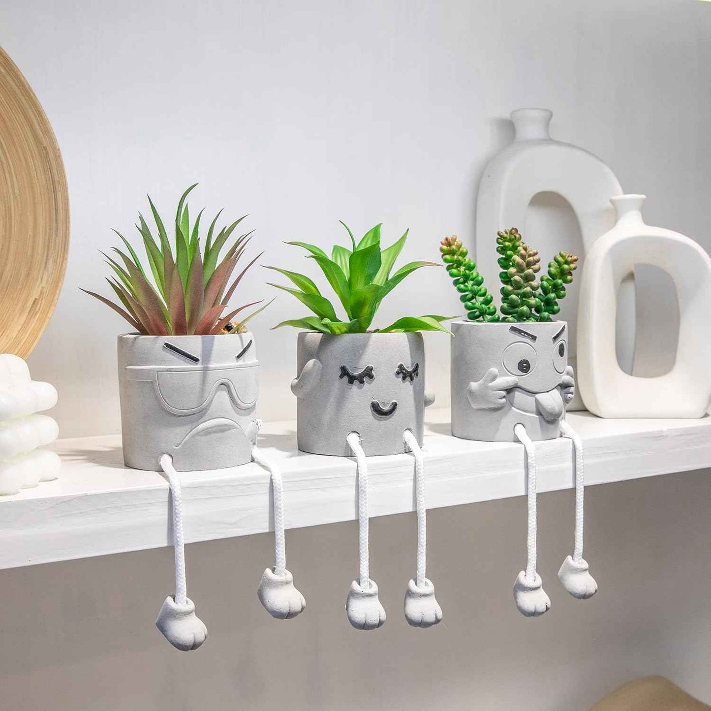 3PCS Cute Artificial Plants Office Decor for Women and Men, Small Fake Plants Decor for Bedroom and Bathroom, Lovely Faux Succulent Desk Decor for Office and Home