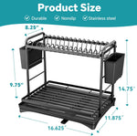 2-Tier Stainless Steel Dish Rack with Utensil Holder and Drainboard