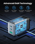 128W USB C Wall Charger,GaN III 3-Port Fast Charging Station,PD QC Foldable Charger Block Portable 65W Laptop Adapter for MacBook Pro/Air,iPad Pro,Galaxy S23,Dell XPS 13,iPhone 17/16/Pro etc