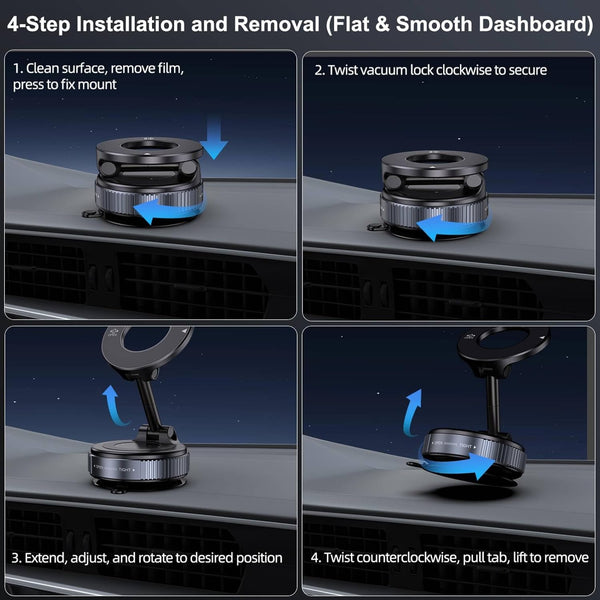 Vacuum Magnetic Car Phone Holder for Magsafe, Hands-Free 360° Adjustable Suction Cup Phone Mount for Car/Gym/Mirror/Smooth Surface, Compatible with iPhone & Android (Black)