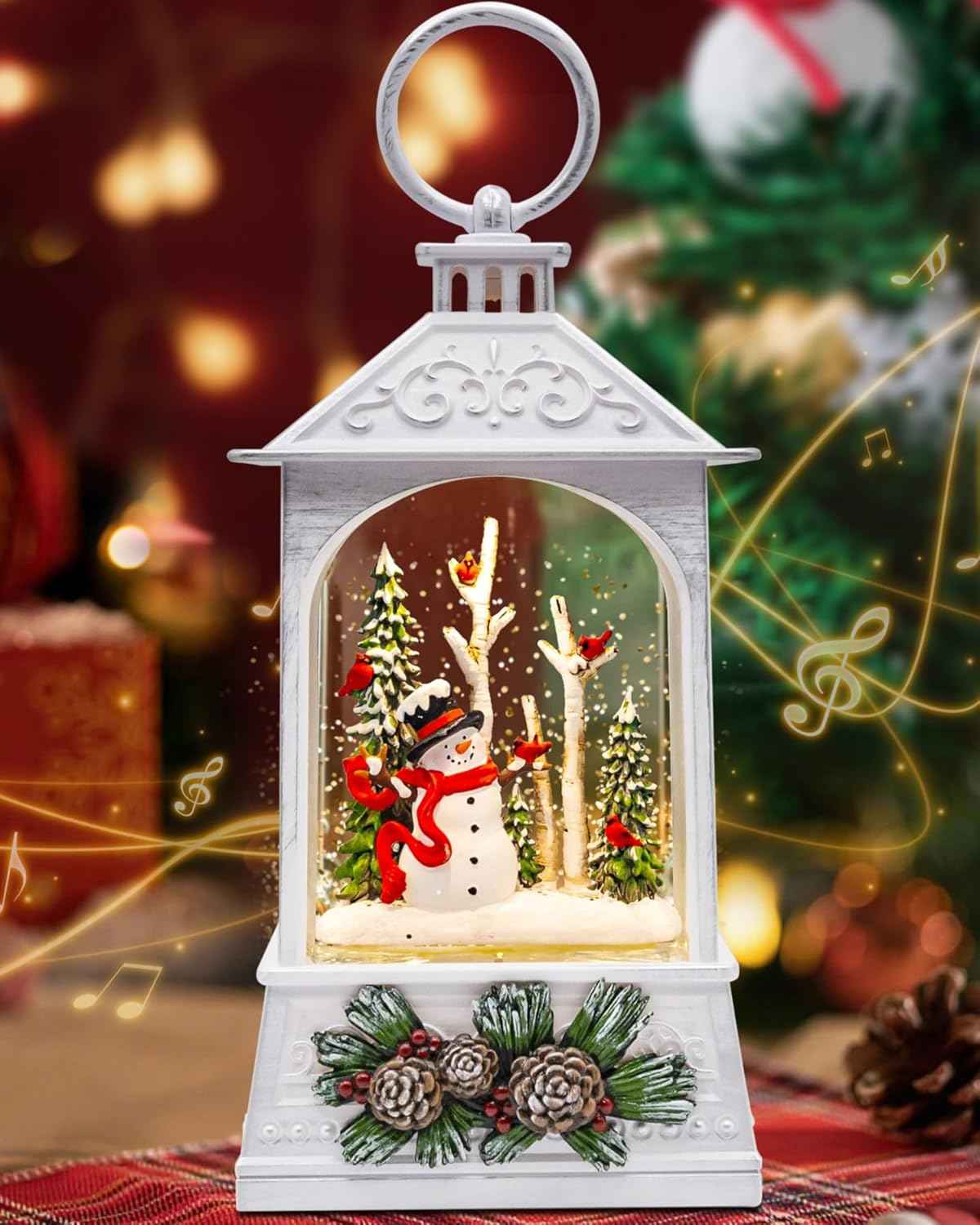 Christmas Santa Snow Globe Light up Lantern with 8 Songs, 9.17" Red Christmas Snow Globes for Kids Adults, 6H Timer & Dual Power, Snowglobes Christmas Decorations Indoor, Gifts for Women Men