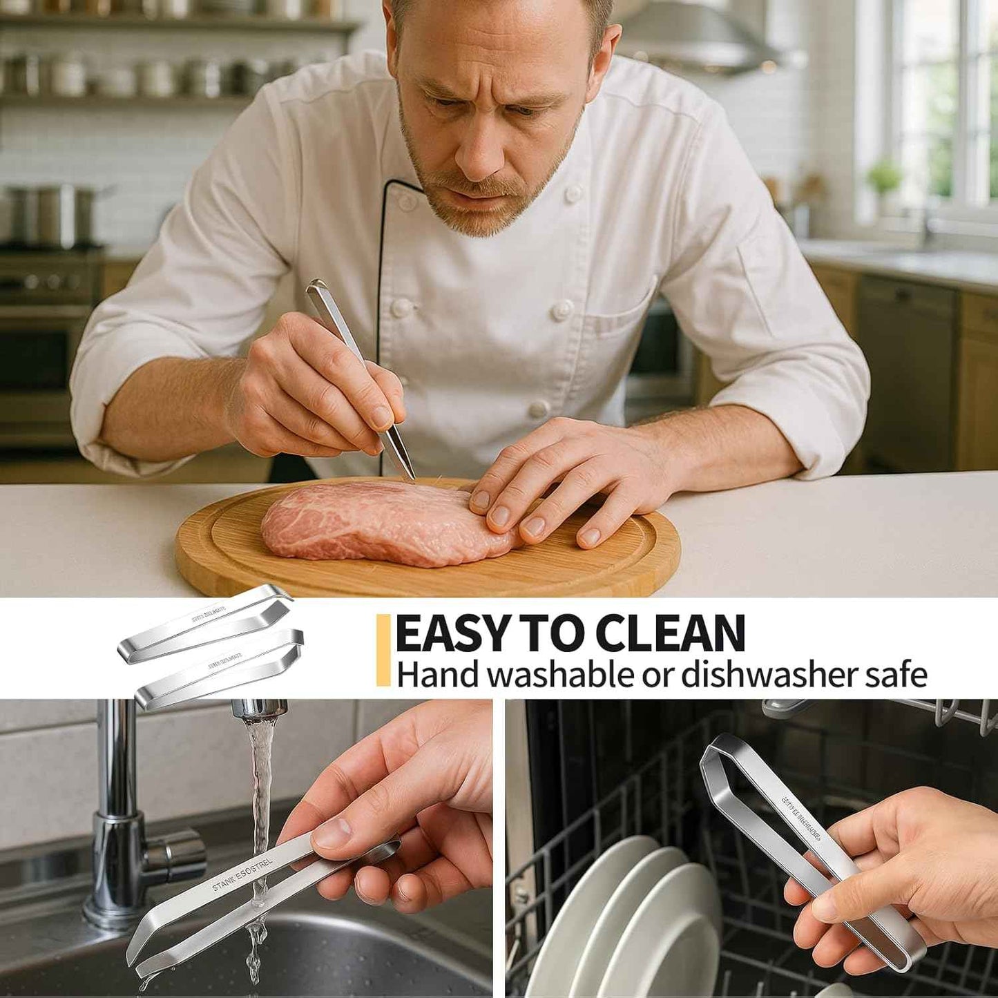 2 PCS Fish Bone Tweezers, 430 Stainless Steel Flat & Slant Pliers Set for Kitchen Removing Salmon Trout Bones,Chicken Feathers