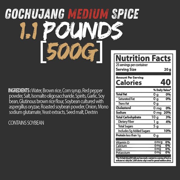 O'food Gochujang Korean Red Chili Paste, 1.1 lb (500g) - 0 Fat/ 0 Cholesterol / 40 Calories/Serving, Spicy & Sweet Savory Fermented