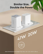 Anker Nano 47W Fast Charger USB C, 2-Port Compact Foldable USB C GaN Charger for iPhone 17/16, Galaxy, Pixel, Compatible with MagSafe (White)