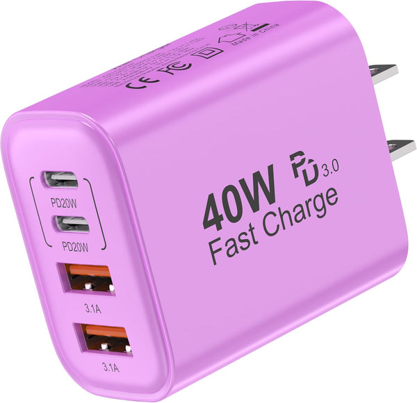 40W 4 Ports USB-C Wall Charger Plug Fast Charging Multiport Adapter