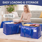 Extra Large Moving Bags with Zippers and Carrying Handles, 6 Pack, Blue