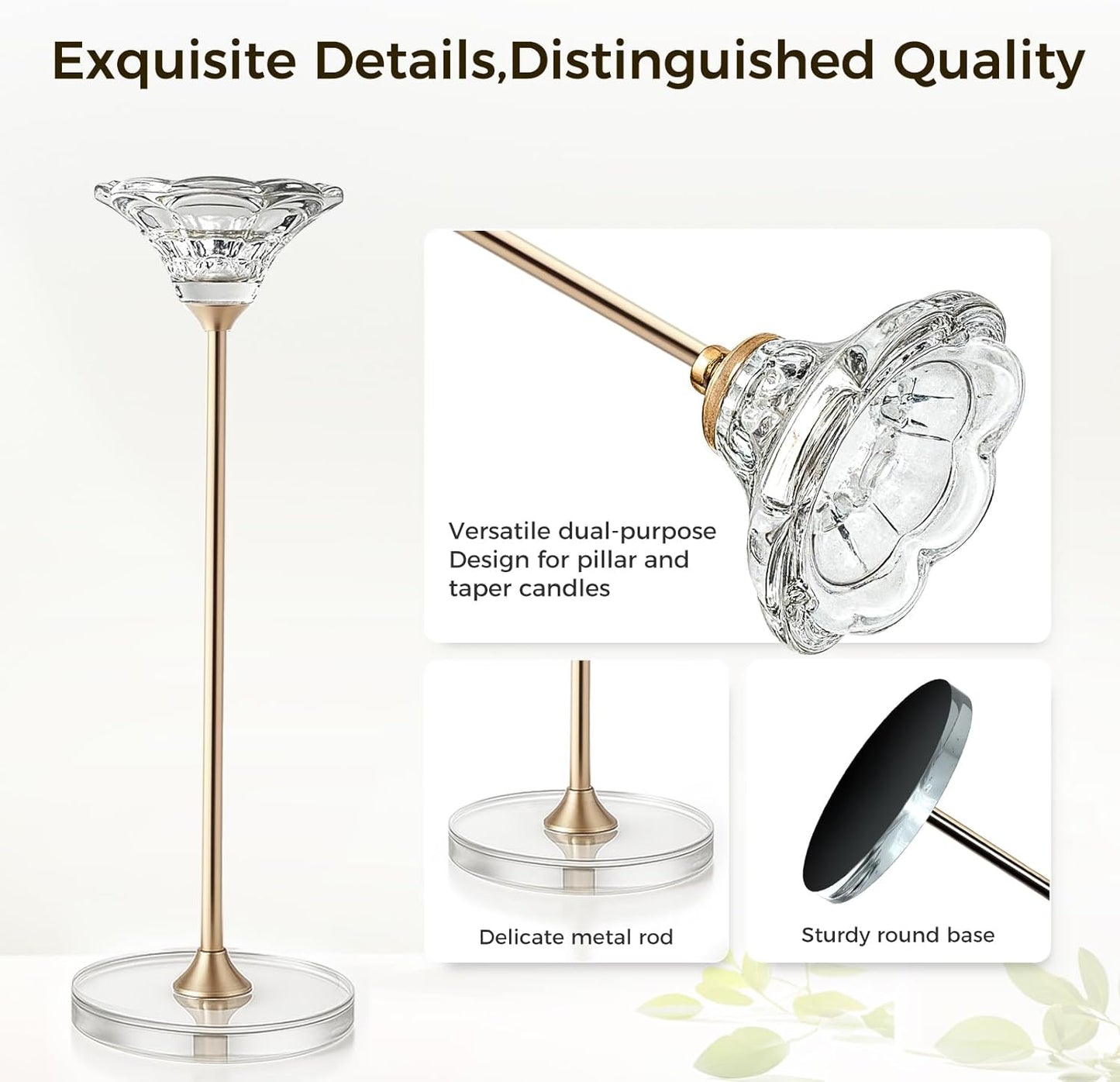 Candlestick Holders, Crystal 2 in 1 Taper and Pillar Candle Holders, Set of 3 Clear Glass Candle Holder, Decorative Candle Holder Candelabra for Home Decor, Wedding, Party, Anniversary