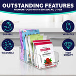 ELTOW 4-Pack Snack Organizer, 3-Compartment Plastic Bins with Removable Dividers, Chip & Food Storage for Pantry, Spices, Fridge, and Cabinet