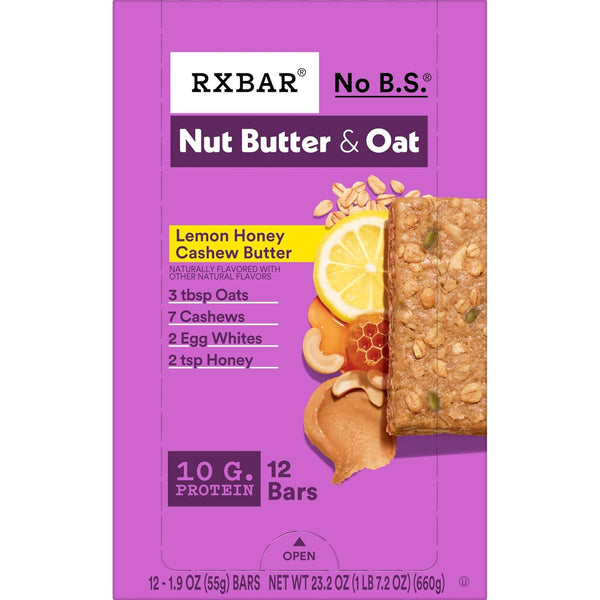 RXBAR Nut Butter and Oat Protein Bars, 12 Count, 23.2oz Box, Lemon Honey Cashew Butter