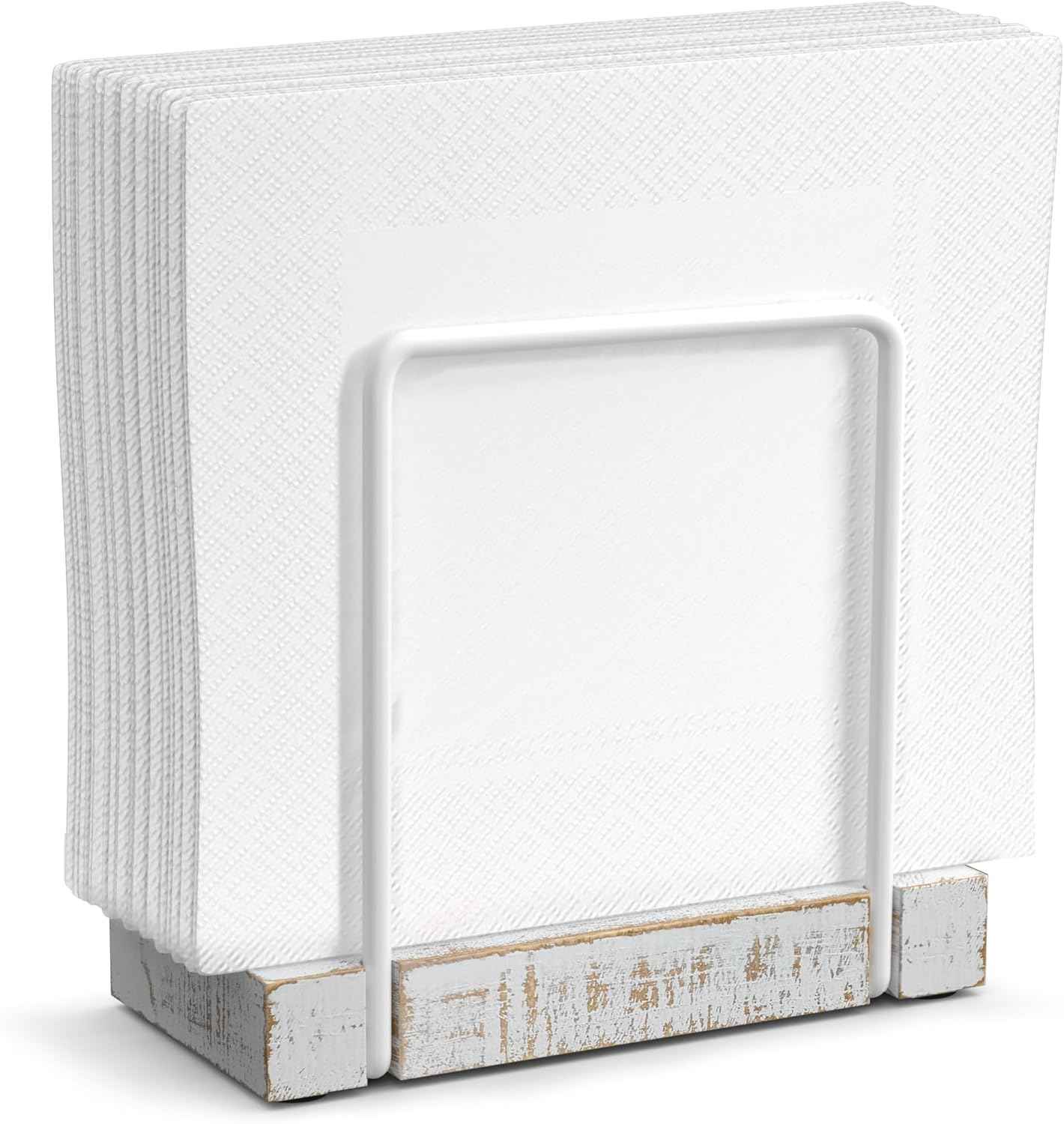 Wican Napkin Holder for Table, Bamboo Iron Standing Napkin Dispenser for Kitchen Dining Farmhouse Cocktail Picnic Bar Rustic Wood Holders for Paper Mail Bills Suitable for All Dining Room Decors Black