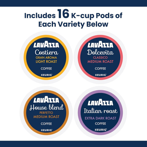 Lavazza Coffee Variety Pack, 64 Count, Keurig Single-Serve K-Cup Pods