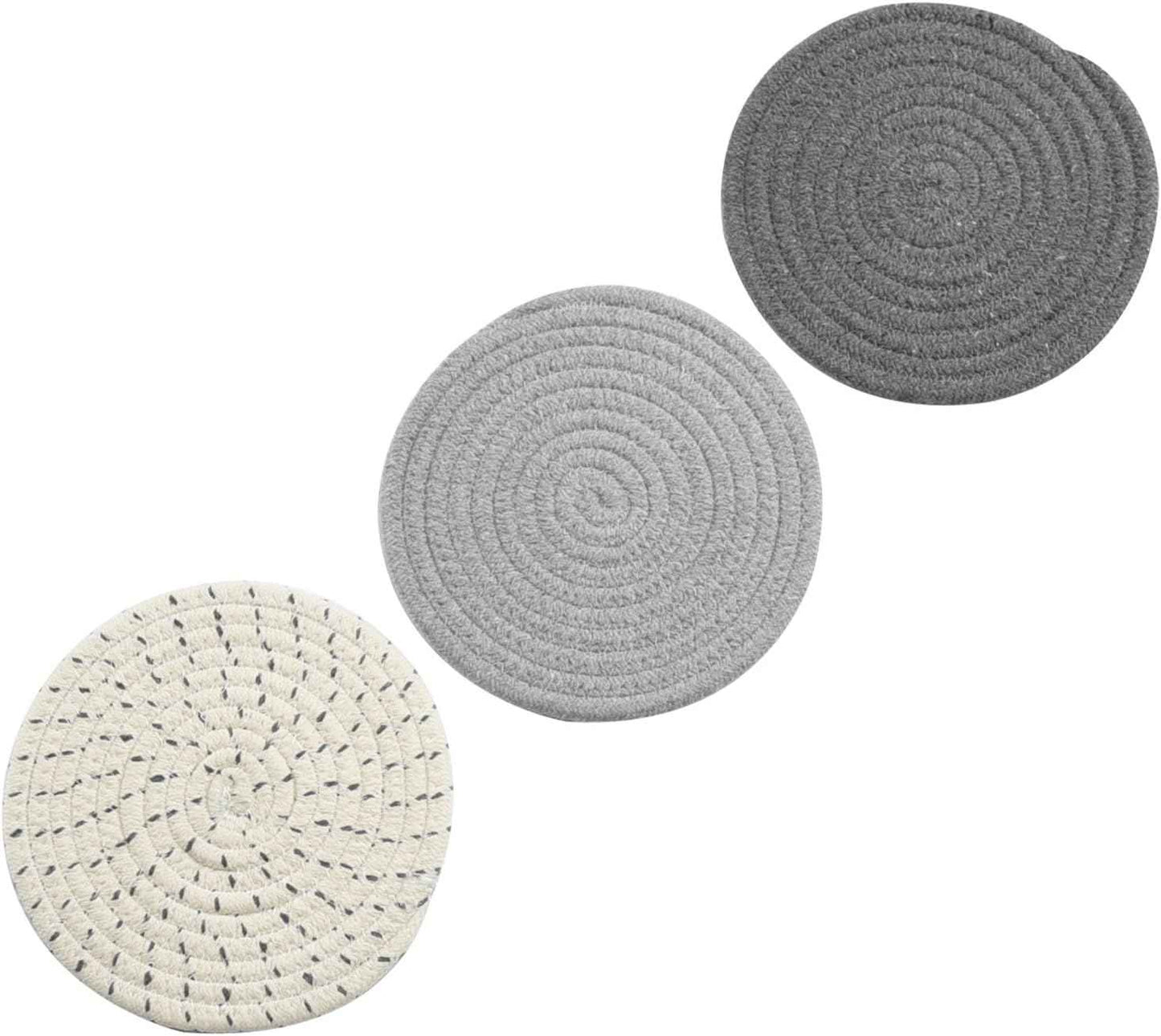 Potholders Set Trivets Set 100% Pure Cotton Thread Weave Hot Pot Holders Set (Set of 3) Stylish Coasters, Hot Pads, Hot Mats,Spoon Rest For Cooking and Baking by Diameter 7 Inches (Gray)