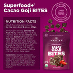 Navitas Organics Cacao Goji Superfood+ BITES are all natural plant-based power snacks with clean energy and nutrition.