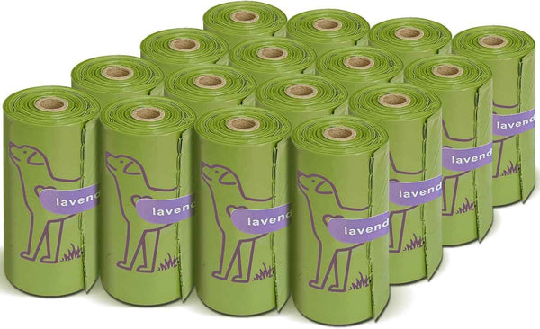Lavender scented dog poop bags, 240 count, 13" x 9", leakproof, strong, and sturdy