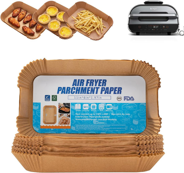 Air Fryer Disposable Paper Liner, 100PCS Food Grade Parchment Liners for Ninja DZ201, Air Fryer Accessories Baking Paper (9 * 6,Thicken Natural)
