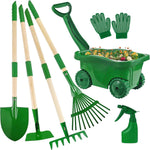 Duckura Kids Gardening Tools Set - 7pcs Wheelbarrow Set for Kids with Shovel, Rake, Leaf Rake, Summer Outdoor Yard Digging Weed Birthday Gifts Toys, Valentine's for Boys Girls Age 2 3+ Years(Green)