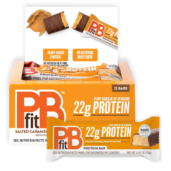 PBfit Peanut Butter Chocolate Protein Bars, 24g Protein, Gluten Free, Vegan, 40-30-30 Macros, 2.47 Oz, Pack of 12