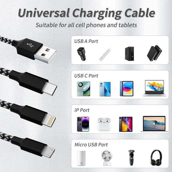 4ft 3 in 1 usb charging cable for multiple devices