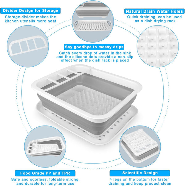 Collapsible Dish Drying Rack for Kitchen Counter with Drainboard