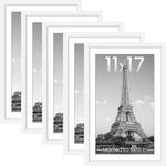 upsimples 11x14 Picture Frame Set of 5, Display Pictures 8x10 with Mat or 11x14 Without Mat, Wall Gallery Photo Frames, Black