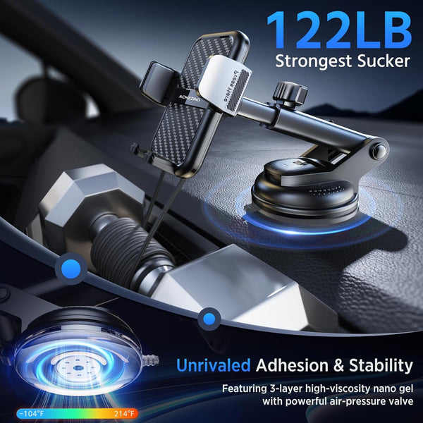 3-in-1 Car Phone Holder [122+LBS Strongest Suction & Stable Clamp Arm] 360° Adjustable Car Phone Mount, Cell Phone Holders for Your Car for Dashboard Vent, All Smartphones & Car Models