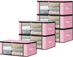 HomeHacks Storage 3-Pack Clothes Organizer Storage Bags Foldable Storage Box with Large Clear Window Sturdy Handles for Closet, Dorm, Pillows, Bedding, Clothes, Blankets, 35L, Gray