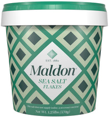 Maldon salt flakes, 20 oz, kosher, natural, pyramid shaped, resealable tub, gourmet, hand-harvested, four generations