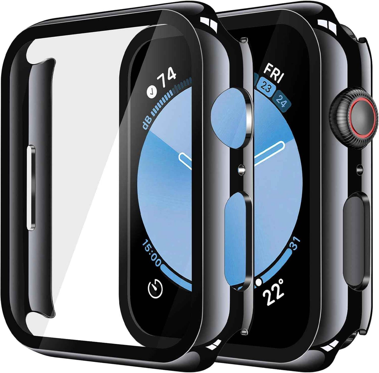 Misxi 2 Pack Tempered Glass Case Compatible for Apple Watch Series 11 (2025) Series 10 46mm, Screen Protector Cover for iWatch, Black