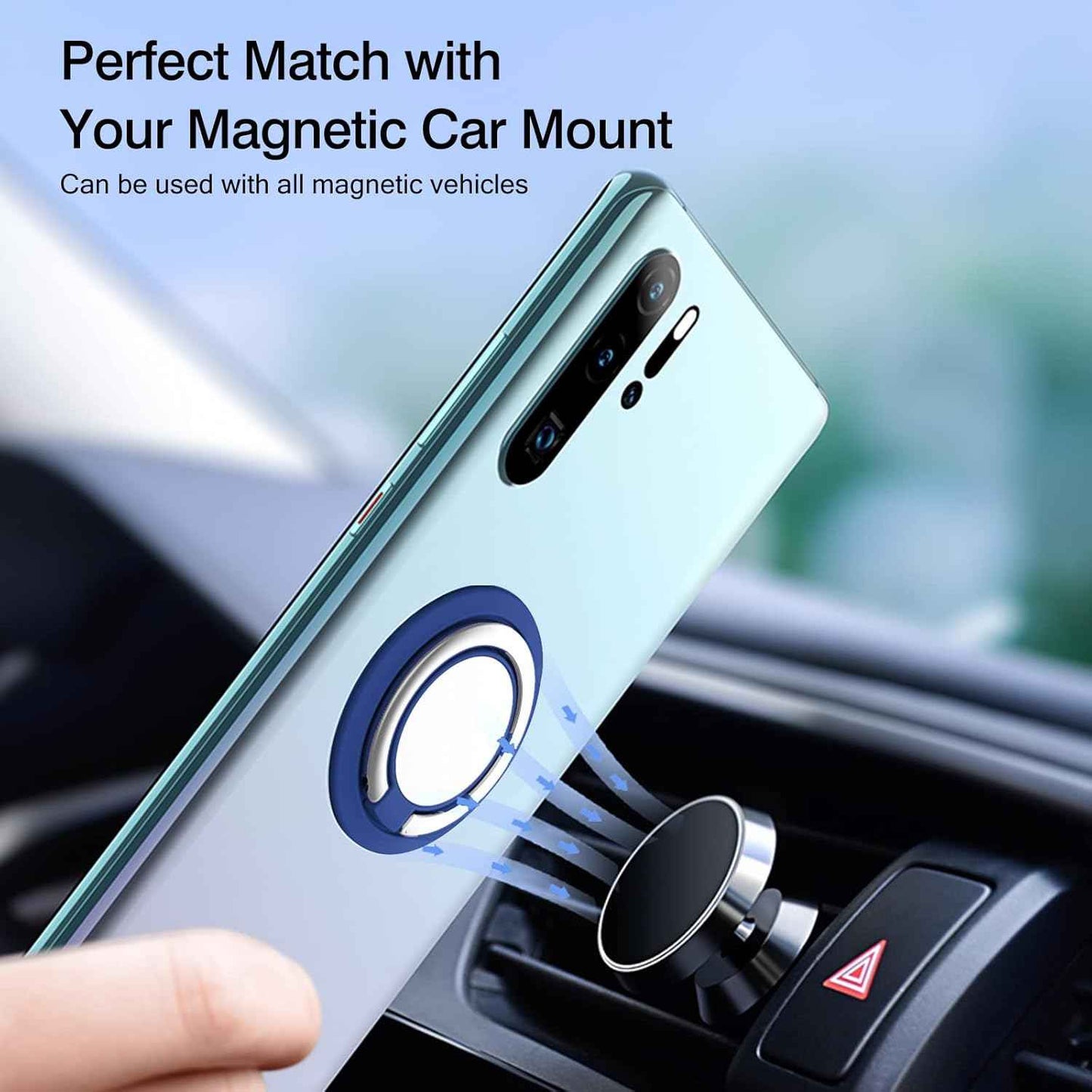 [2 Pack] Round Sparkling Cell Phone Ring Holder Stand,360 Degree Rotation and 180 Degree Adjustable Finger Ring Kickstand with Polished MetalPhone Grip (Deep Blue)