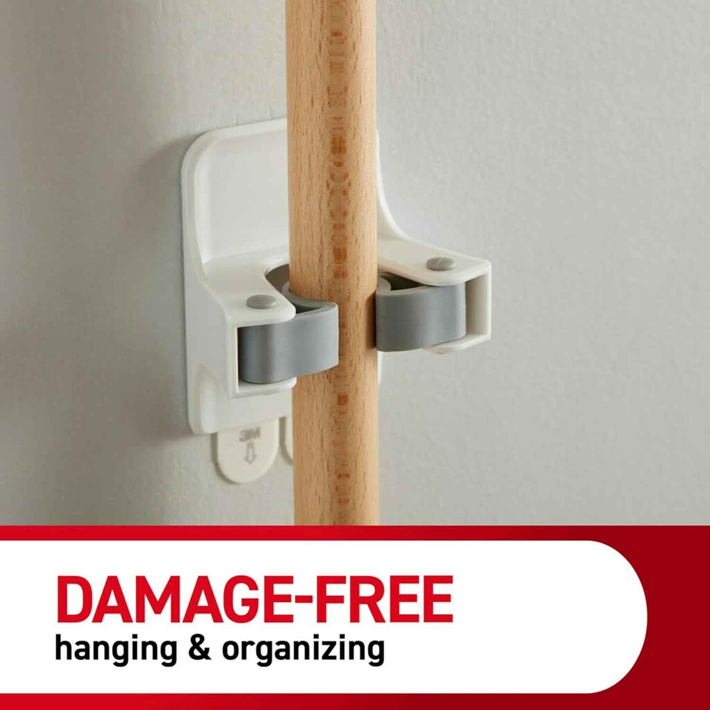 Command Broom and Mop Grippers, 2 Hangers and 4 Strips, Damage-Free Hanging Wall Mount Broom and Mop Holder, Household Cleaning Organizer for Christmas Decorations, Holds up to 4 lb