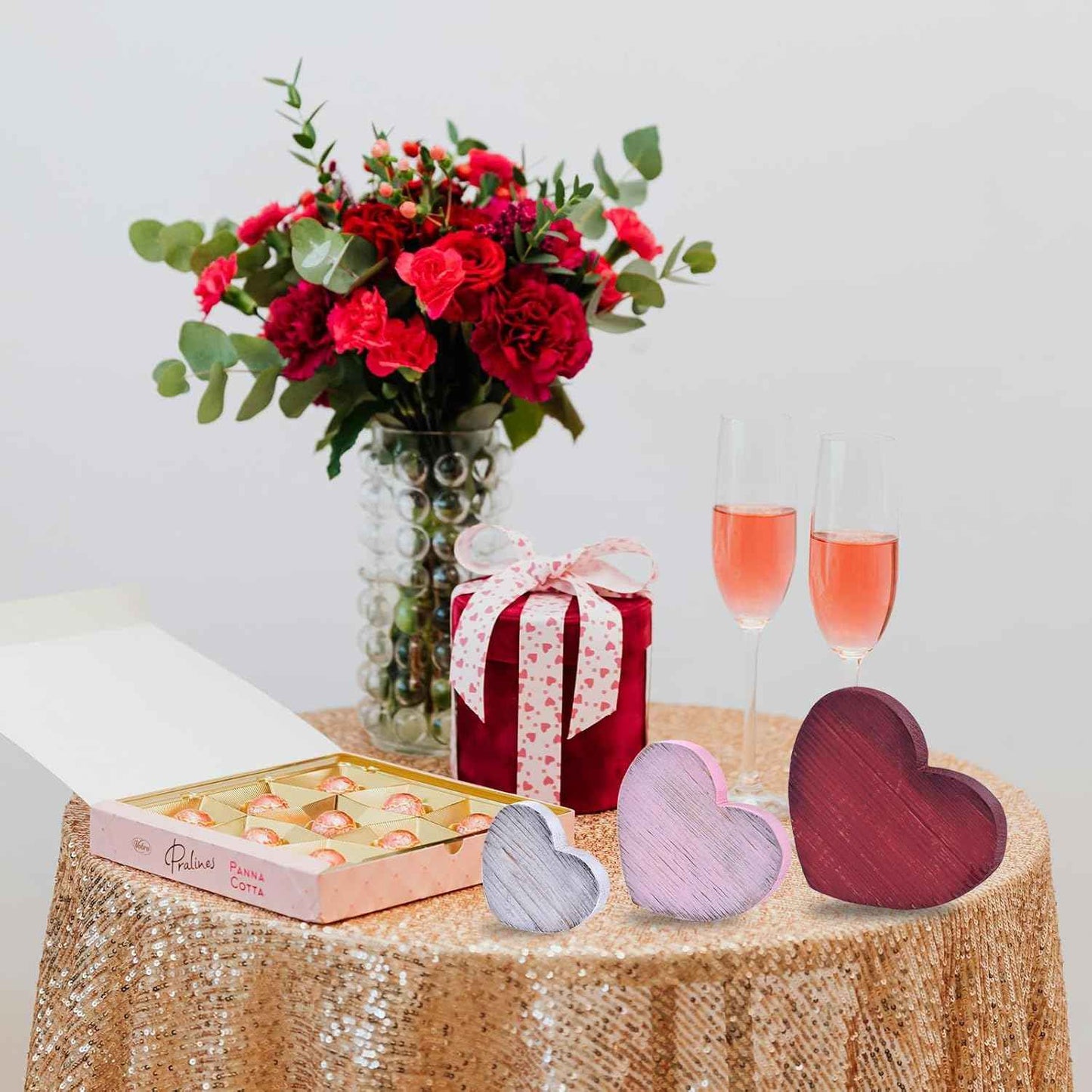 6PCS Valentine's Day Wooden Heart Block Set, Rustic Valentines Day Decorations for Tiered Tray Decor, Candy Heart Valentines Table Decor, Wooden Hearts Decor for Valentine's Day Centerpiece (6PCS)