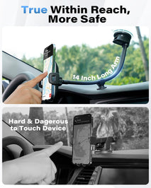 Solid Car Truck Phone Mount Holder with 14-Inch Gooseneck Long Arm, Windshield Window Mobile Holders w/Industrial-Strength Suction Cup, Anti-Shake Stabilizer Compatible All Cell Phones iPhone