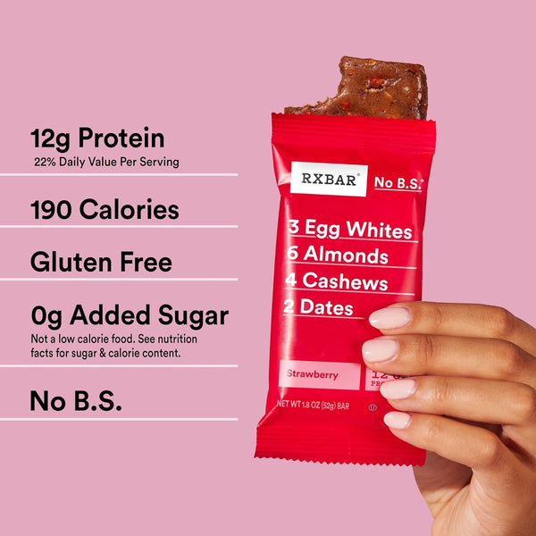 RXBAR Protein Bars, 12g Protein, Gluten Free Snacks, Strawberry, 12 Count Box