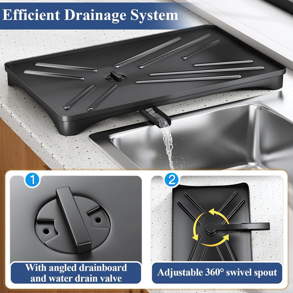 Large capacity dish drying rack for kitchen counter with utensil holder and efficient drainage