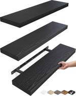 BAYKA Floating Shelves for Wall, Wall Mounted Rustic Wood Shelves for Bathroom, Bedroom, Living Room, Kitchen, Hanging Shelf for Books/Storage/Room Decor with 22lbs Capacity (Black, Set of 3, 15.7in)