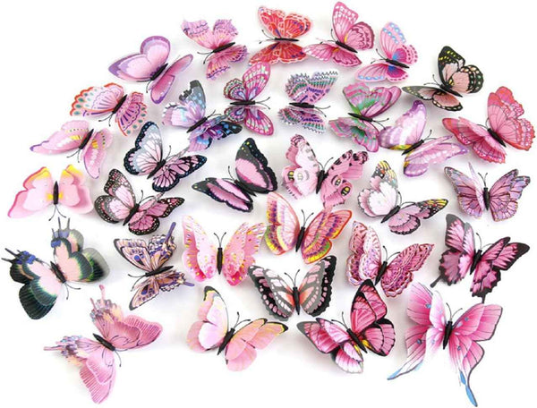 Mixed of 12PCS 3D Pink Butterfly Wall Stickers Decor Art Decorations