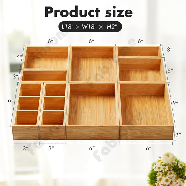 Bamboo Wood Drawer Organizer Set for Kitchen Bathroom Office