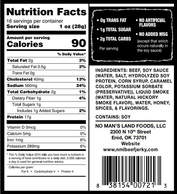 No Man's Land Hand-Cut Steak Beef Jerky Made in Oklahoma
