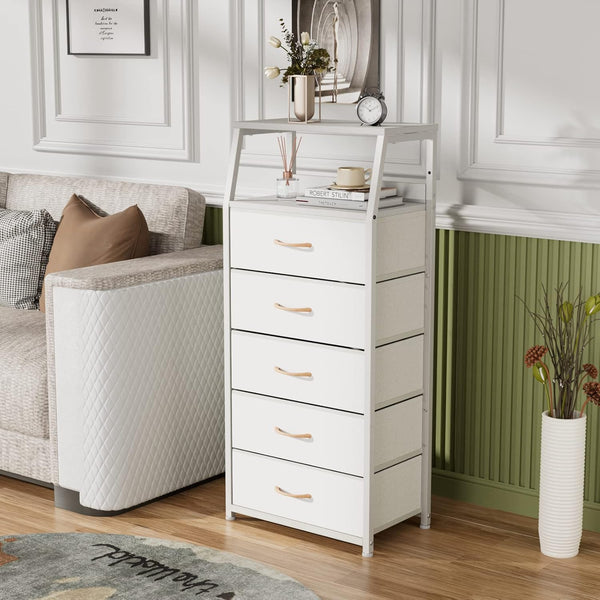 White dresser with 5 drawers for bedroom, hallway, entryway, nursery, closet organizer