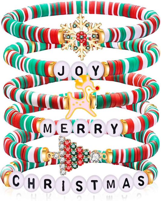 Christmas Bracelets for Women Men Teens Joy Merry Christmas Charms Beaded Stretch Bracelets Christmas Festive Gifts Outfit Accessories