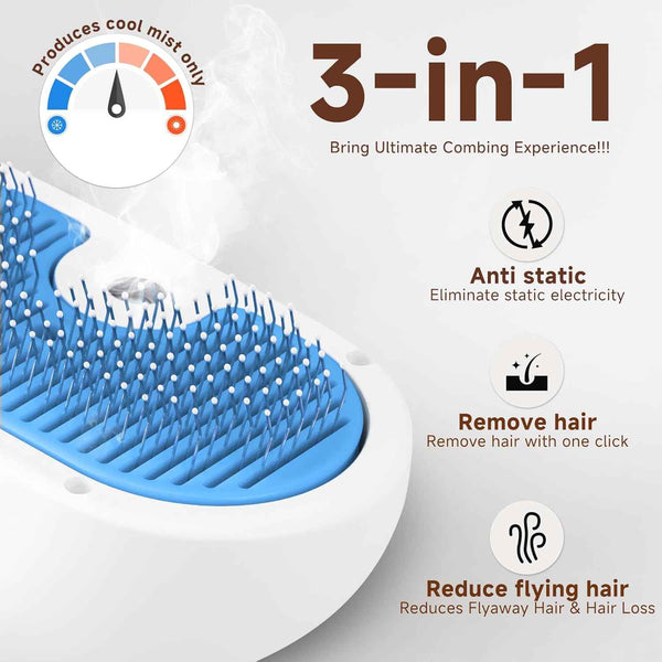 pet steam brush for dog and cat 3-in-1 steam grooming blue 1 waterless shampoo included