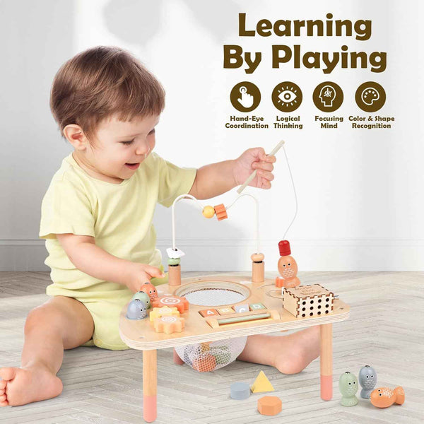 Activity Table for 1 Year Old, Montessori Toys for 1 2 Year Old Girls Boy Gifts, 8 in 1 Wooden Sensory Play Table for Toddler 1-3, Learning Toys for Baby 12-18 Months 1st Christmas Birthday Gifts