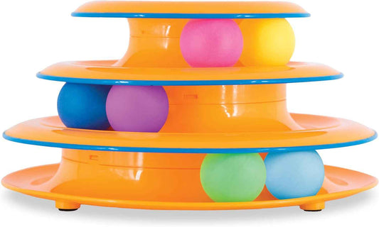 Catstages Tower of Tracks Cat Toy – 3-Level Track Tower with 6 Balls, Interactive Cat Toy for Indoor Enrichment