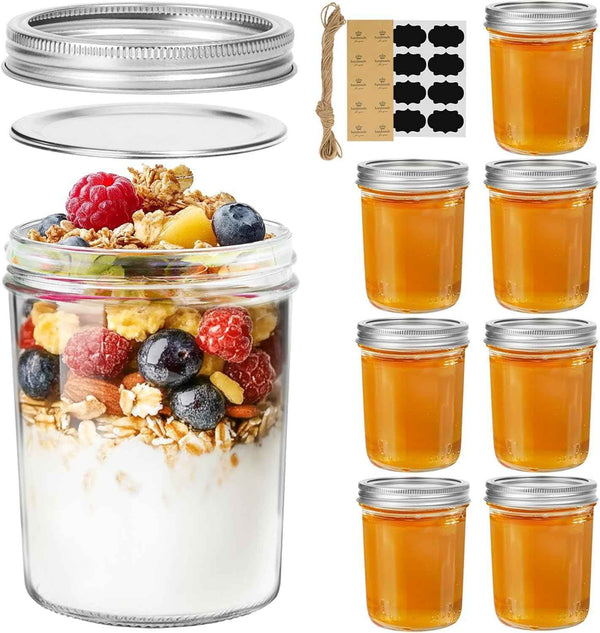 ComSaf Mini Mason Jars 4oz - 8 Pack, Regular Mouth Mason Jar with Lids and Seal Bands, Small Glass Canning Jar for Spice, Jam, Honey, Jelly, Dessert, Shower Wedding Favors, DIY Candles Decor